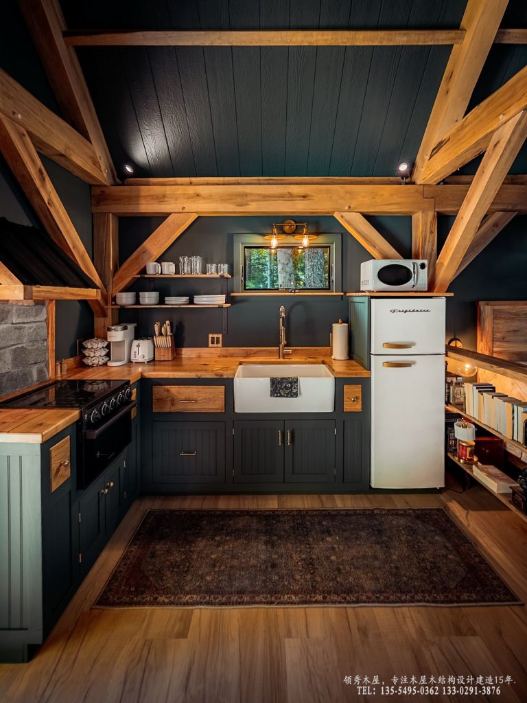 复古墨绿色木色厨台