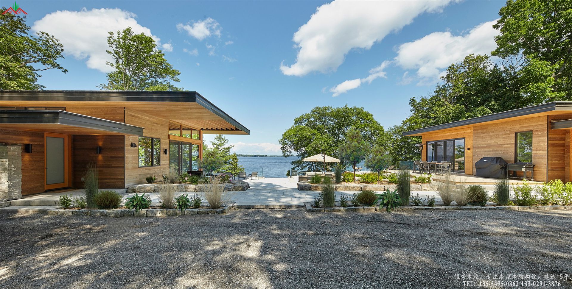 现代平顶木屋-两栋建筑整体照