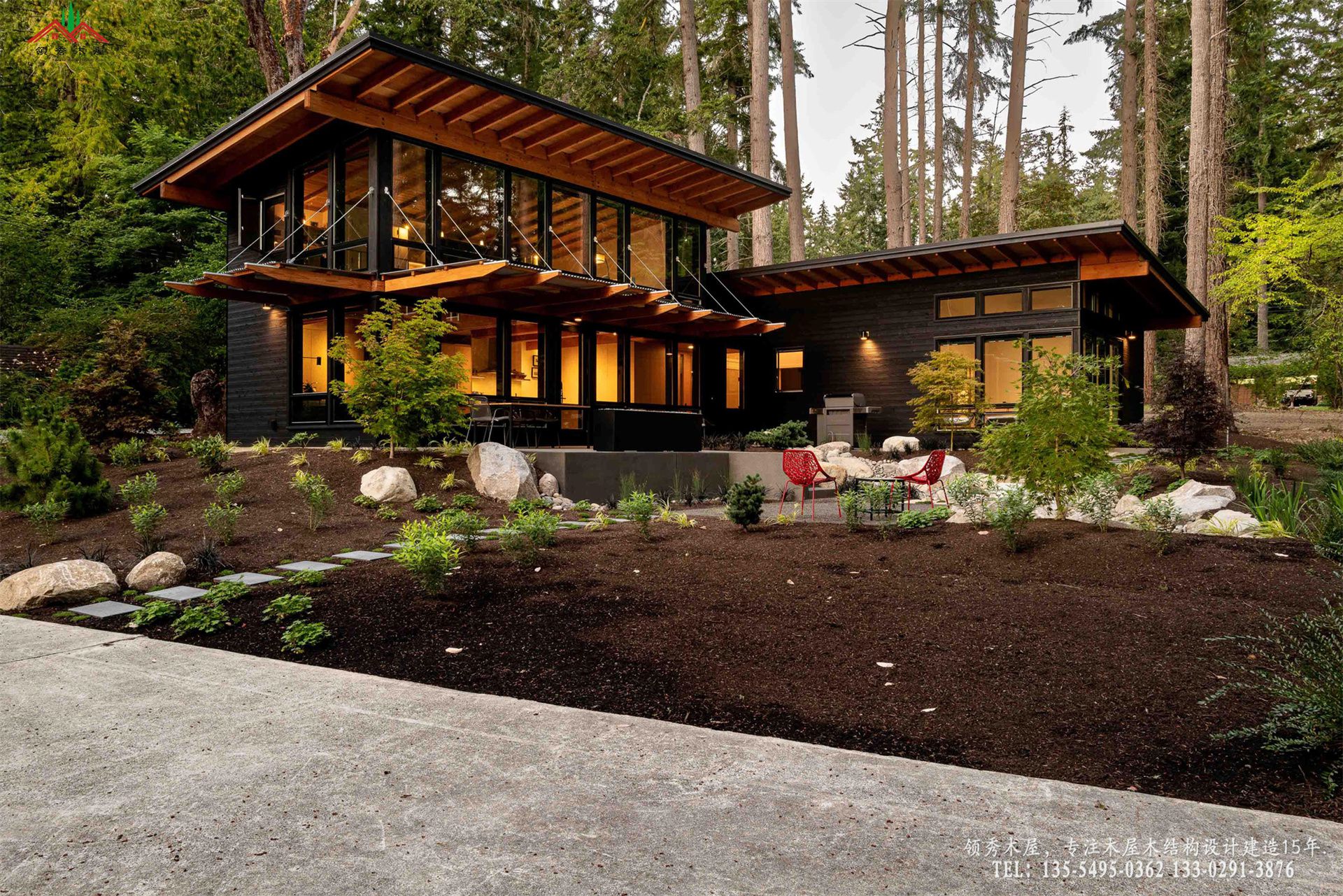 现代森林木屋-夜景