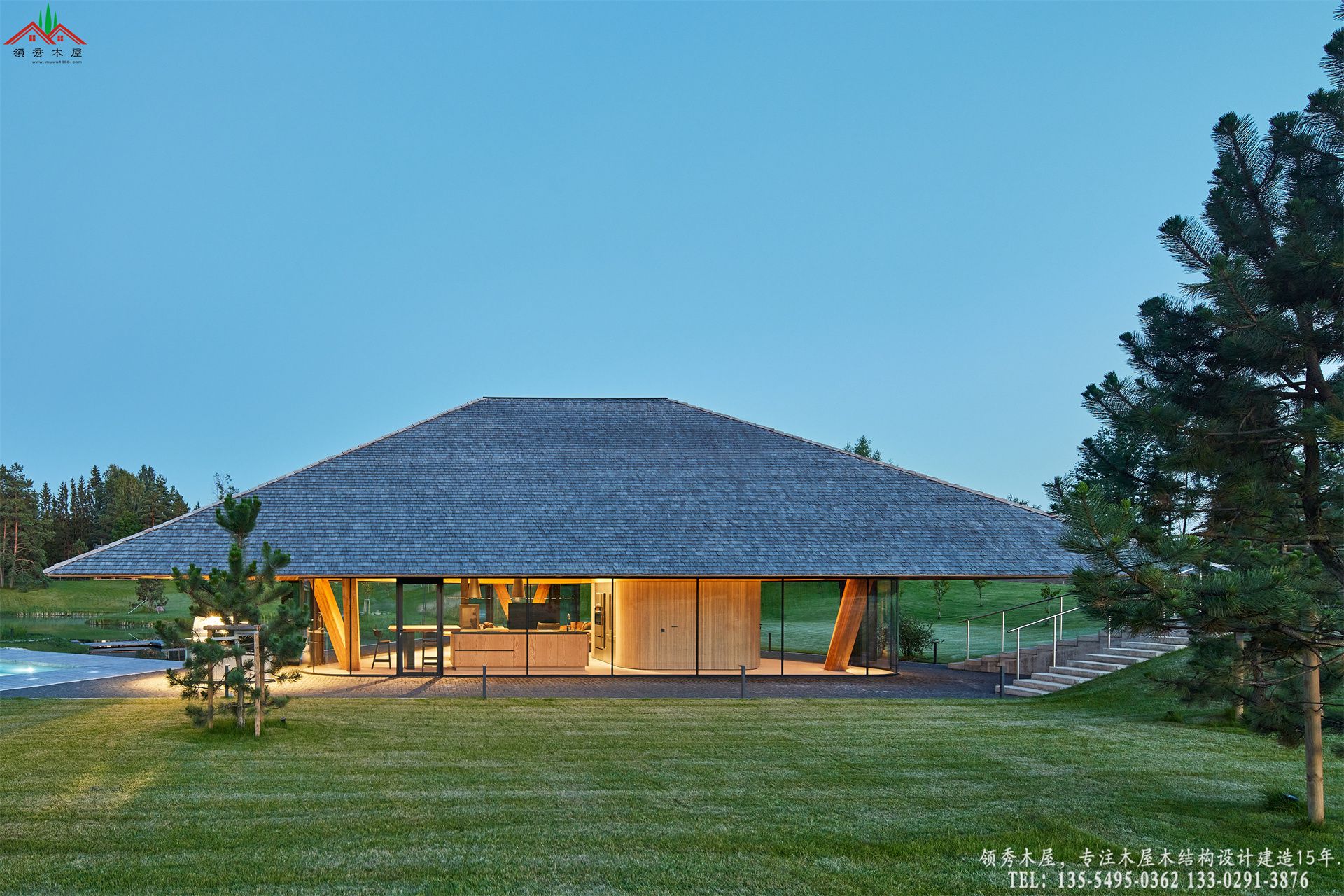 顶奢度假酒店滨水茶室亭-夜景特写