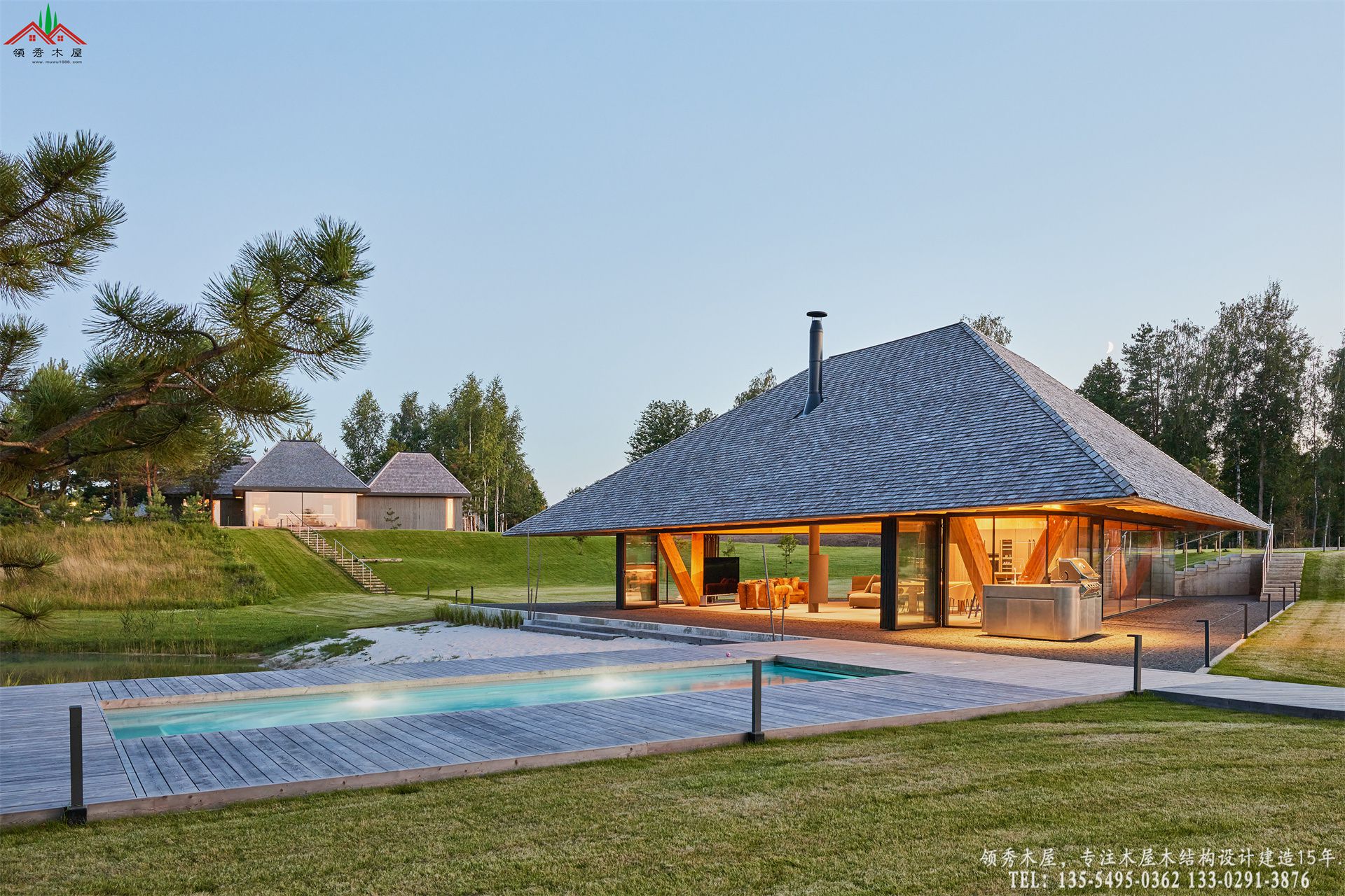 顶奢度假酒店滨水茶室亭-夜景特写02