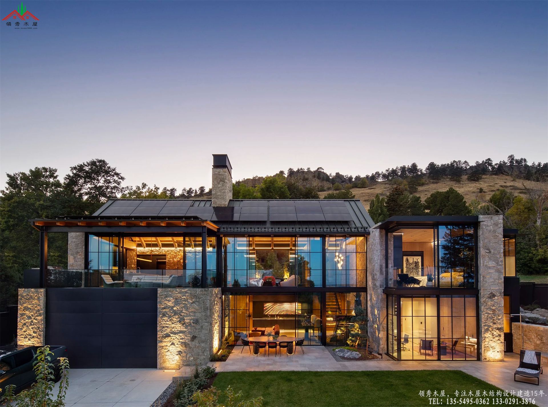 顶奢石木会所实景夜景