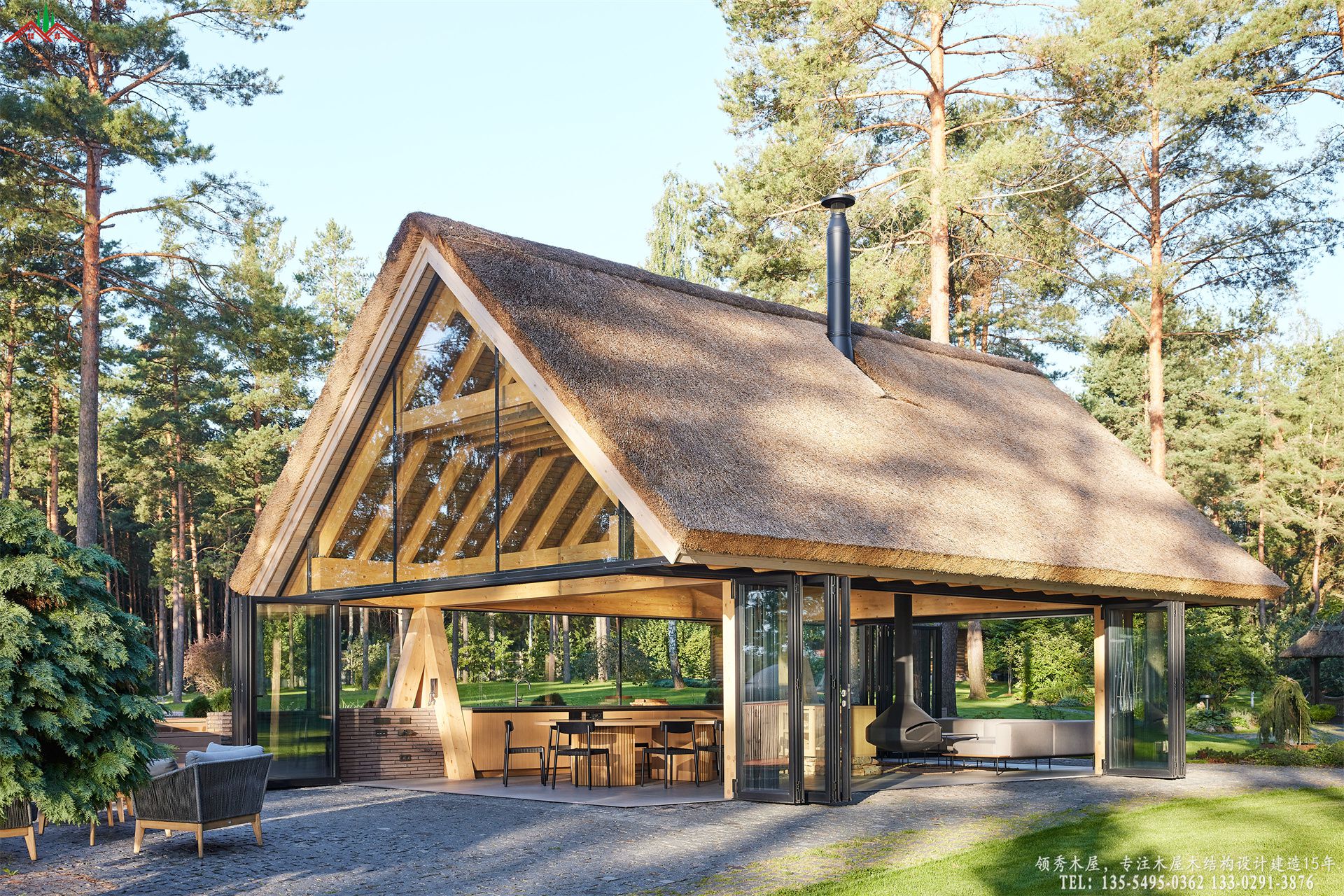 奢华茅草泳池服务休闲亭日景外观01