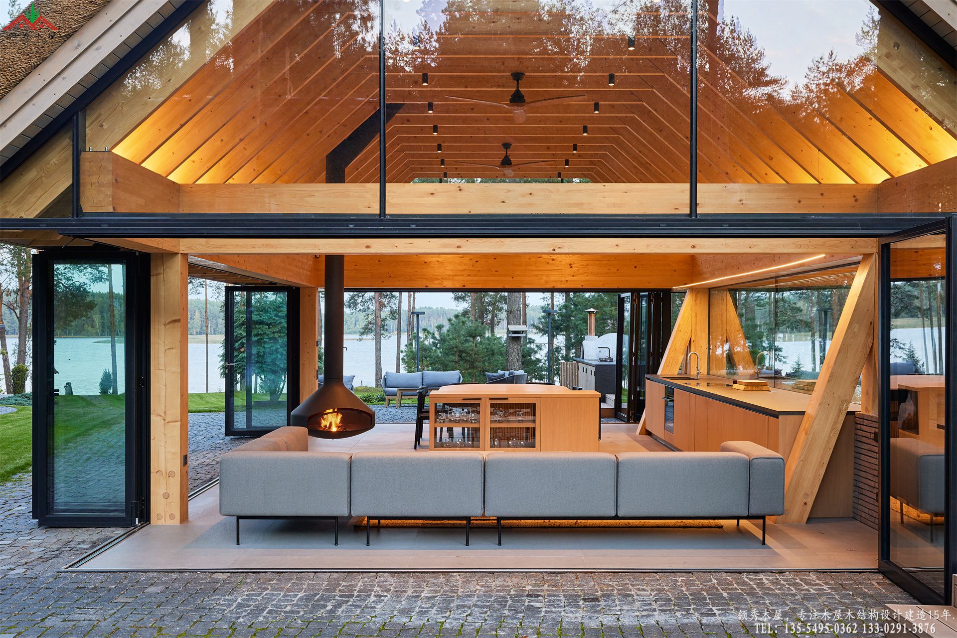 茅草泳池休闲亭内部高端中岛服务吧台