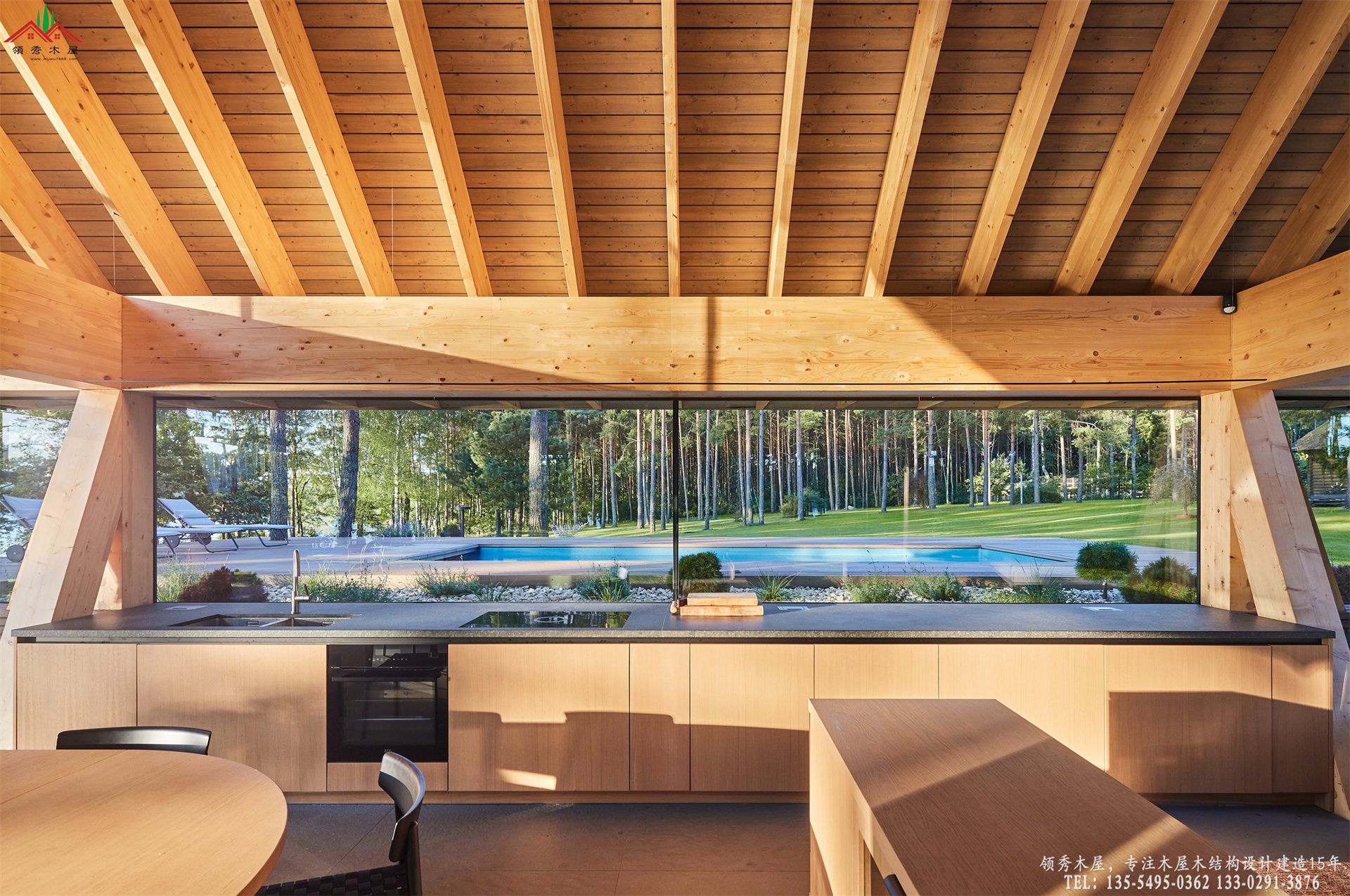 茅草泳池休闲亭内部高端中岛服务吧台-茶水吧台特写02