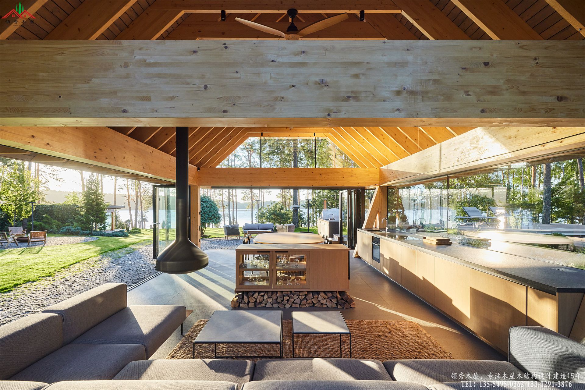 茅草泳池休闲亭内部高端中岛服务吧台-茶水吧台特写03