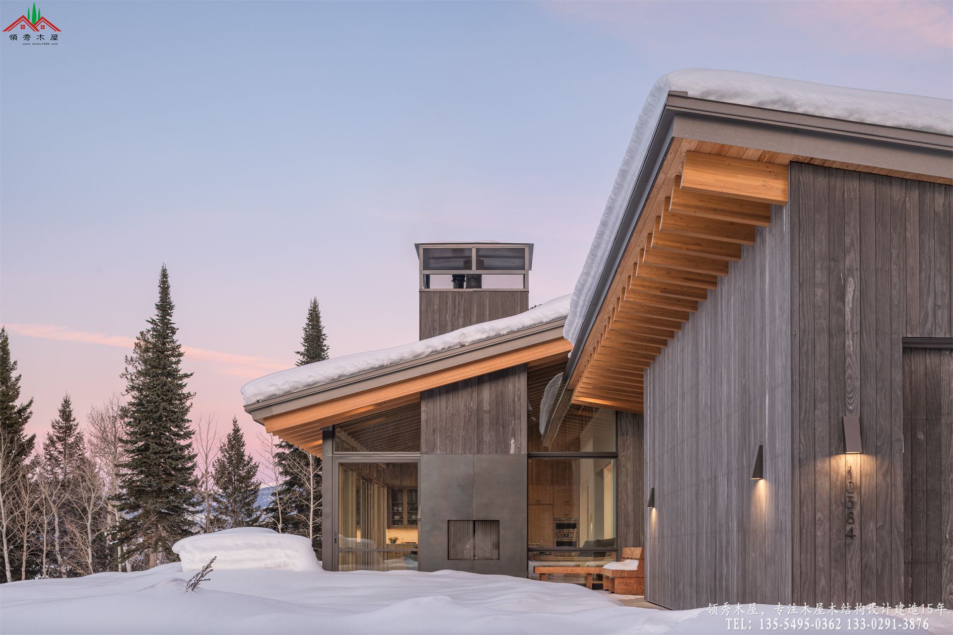 现代山地木屋别墅-雪景外观特写03
