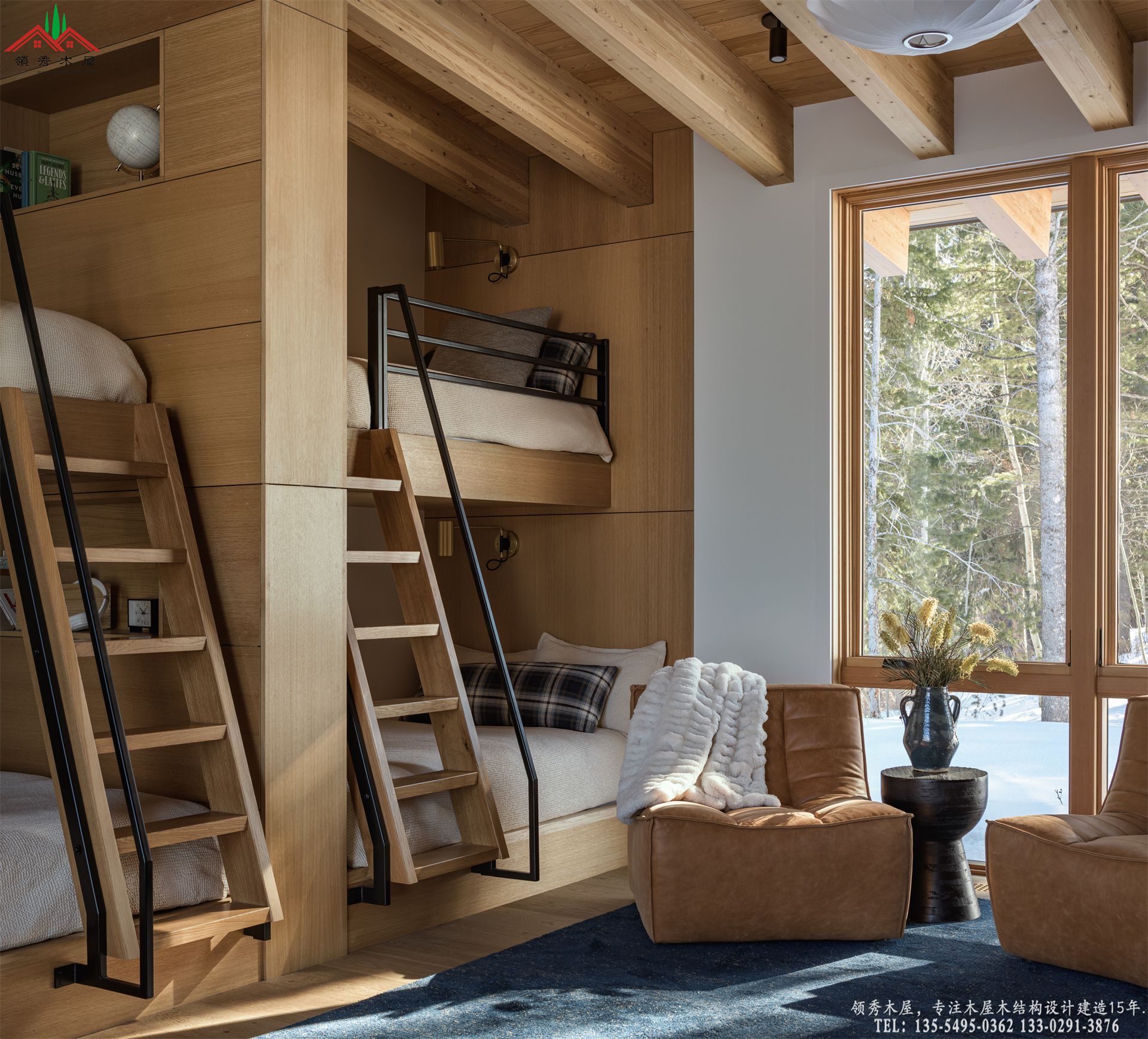 现代山地木屋别墅-儿童床卧室特写