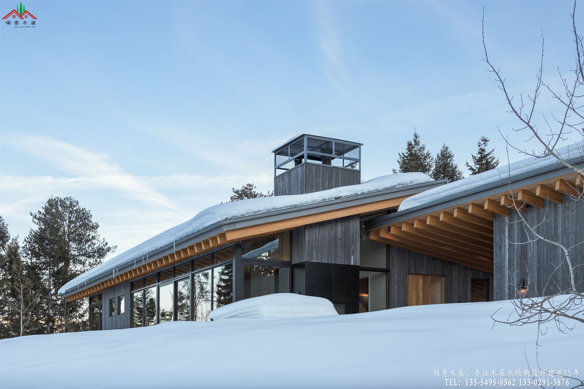 现代山地木屋别墅-雪景外观特写01