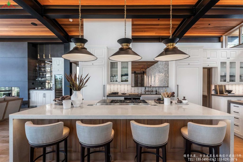现代轻奢工业风钢木建筑超大中岛台设计