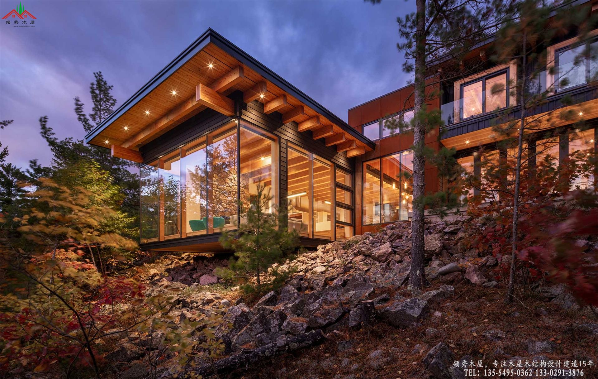 全景森林水岸木屋会所-侧面夜景01