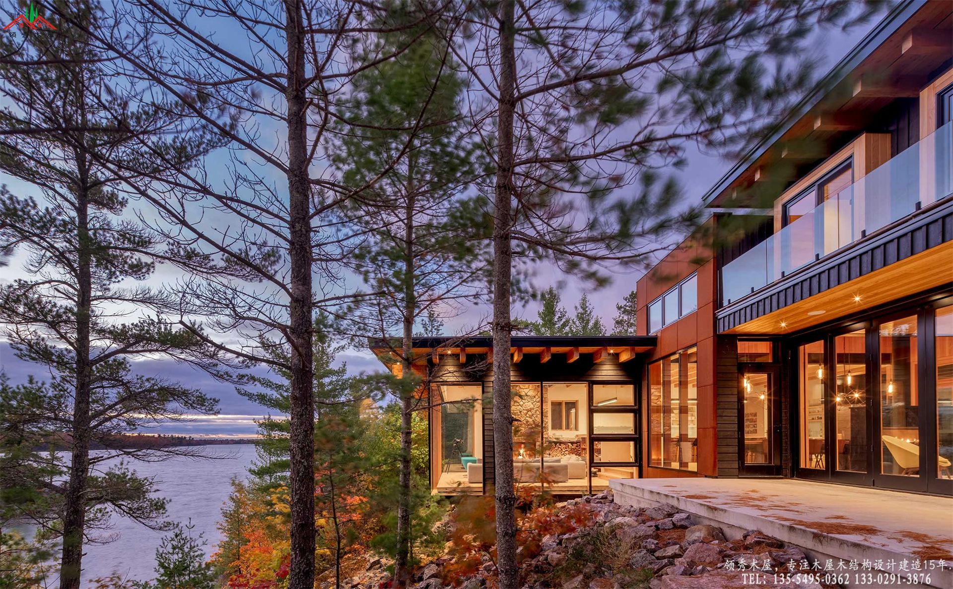 全景森林水岸木屋会所-侧面夜景02
