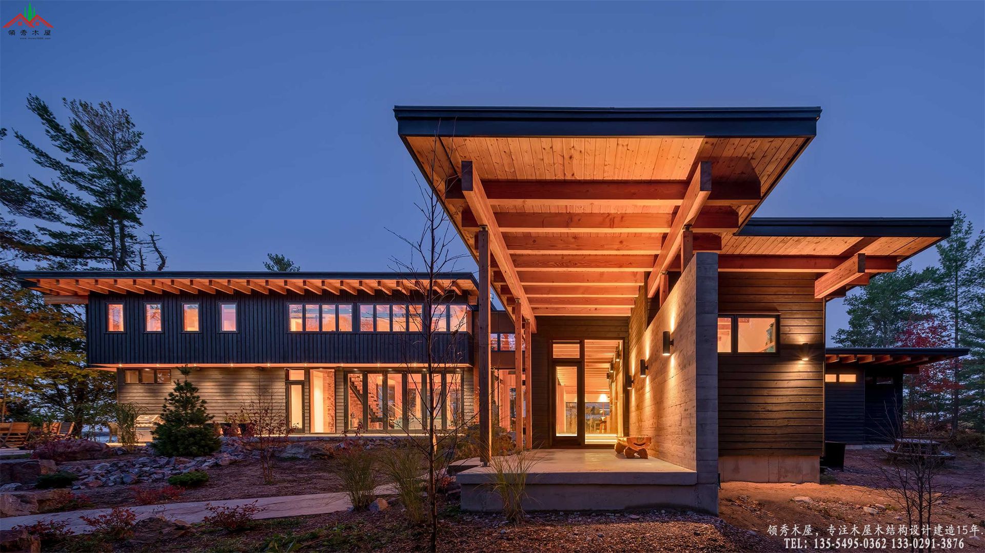 全景森林水岸木屋会所-夜景全景照